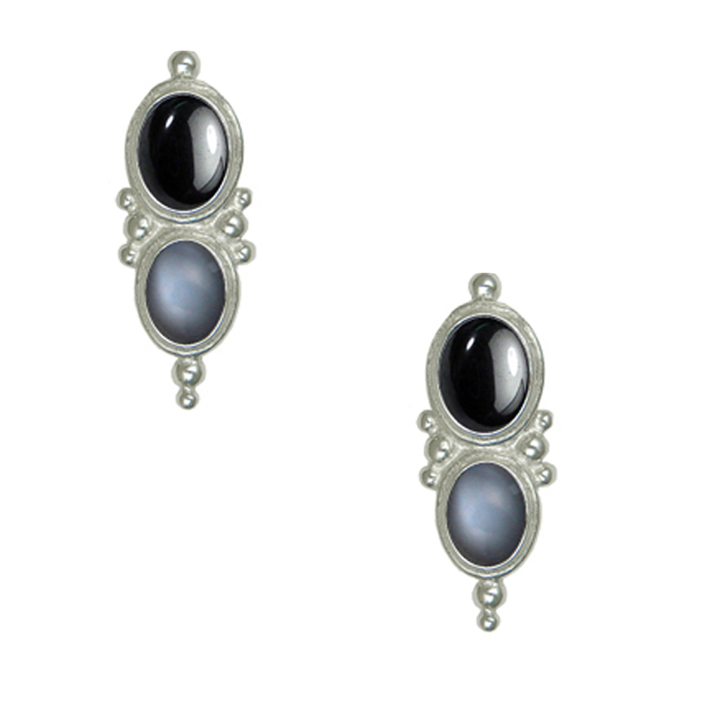 Sterling Silver Drop Dangle Earrings With Hematite And Grey Moonstone